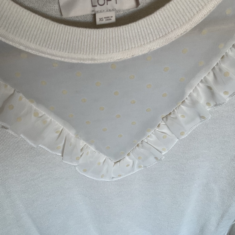 LOFT Cream Sheer Ruffle sweater - Picture 2 of 11
